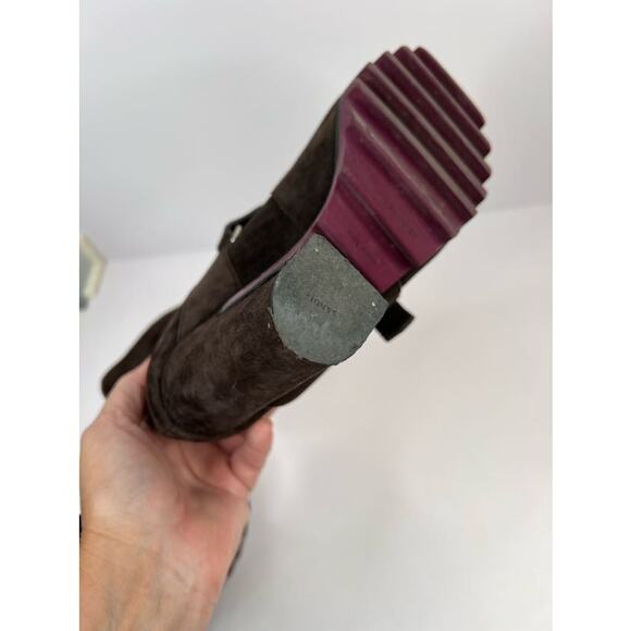 JIL SANDER Size 5.5 Brown Suede Double Buckle Ankle Boots Serrated Sole - Picture 10 of 12